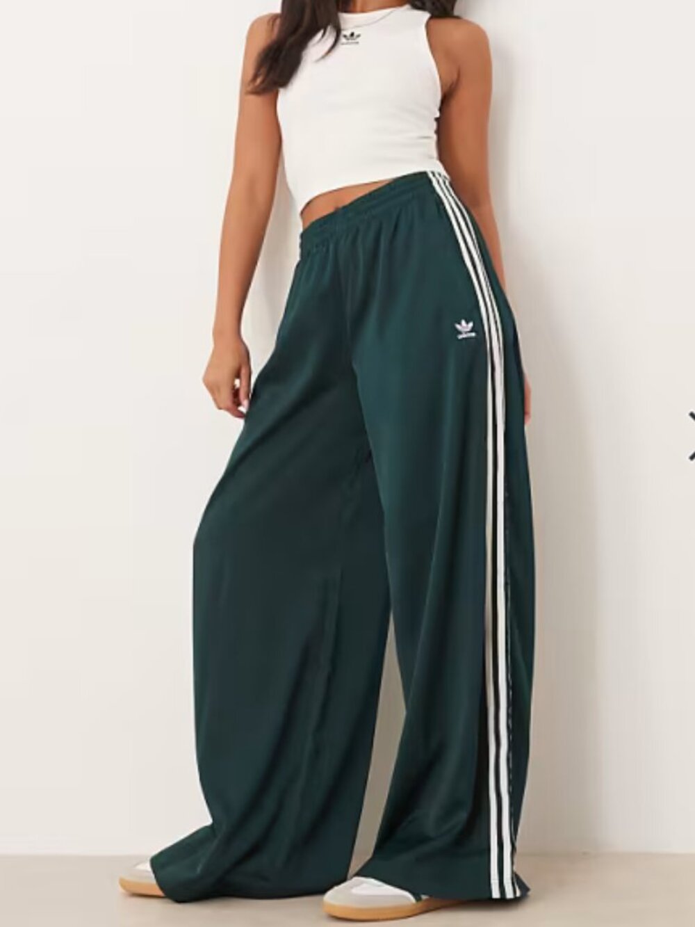 Adidas Adilenium Firebird Wide Leg SATIN Track pants Womens size 8 Dark Green